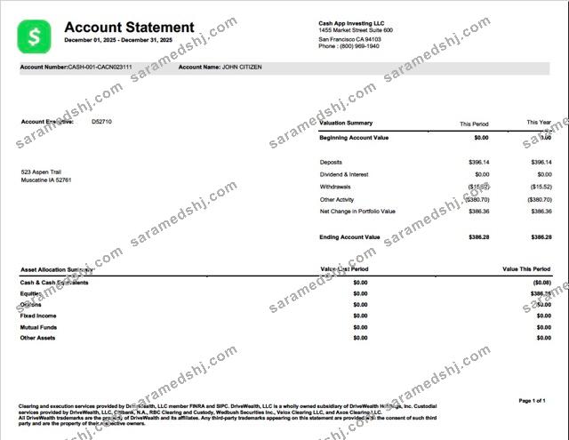 USA Cash App Investing account statement Word and PDF template